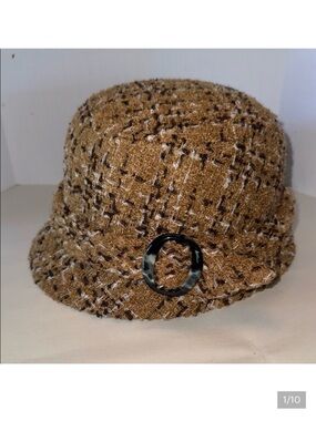 Stylish Brown Tweed Cloche Women’s Bucket Hat with Black Accent